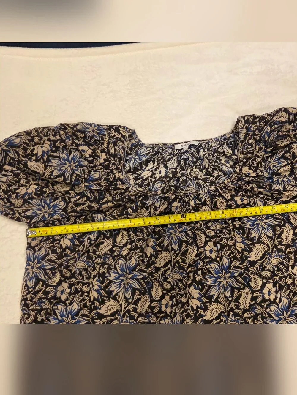 Madewell Floral Puff-Sleeve Peasant Top in Brown and Blue,Suze XL - Picture 12 of 16